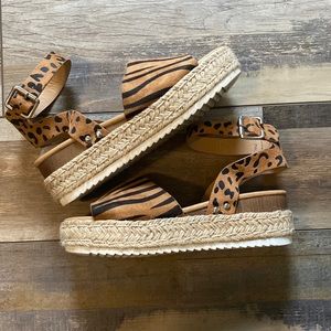 Suede Animal Print Platform Sandals